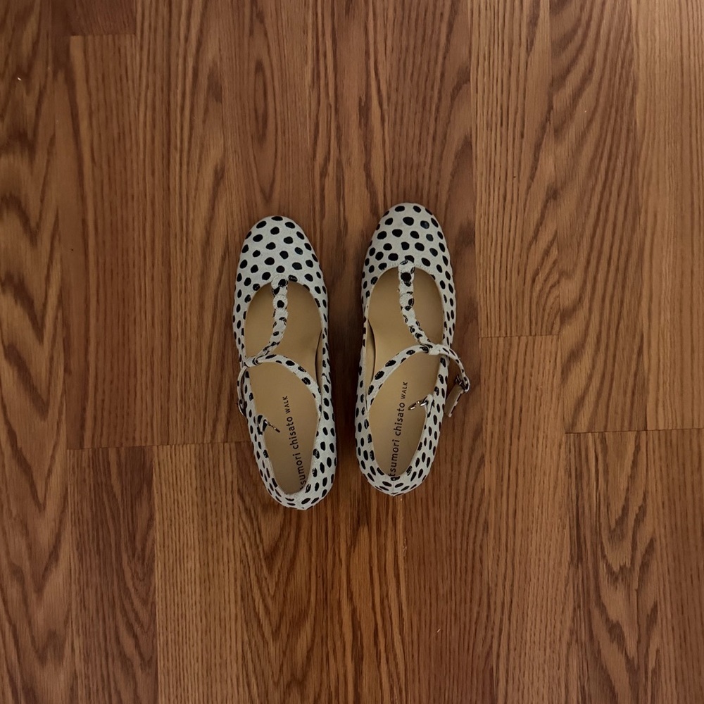 Tsumori Chisato White and Black Polka Dot Mary Jane Heels